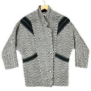 Vtg 80s Tweed Chevron Coat M/L* Women Zigzag Shoulder‎ Pads New Wave Androgynous